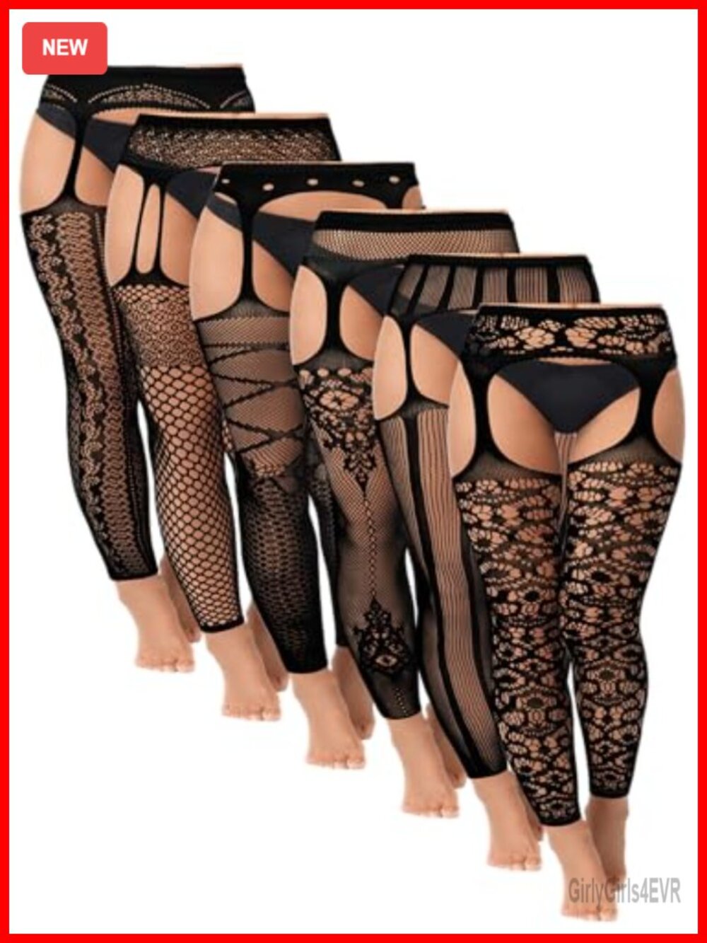Skylety Fishnet Thigh High Stockings Suspender Pantyhose Garter Belts 6 Pairs